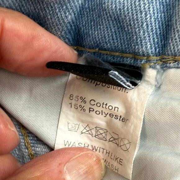 Distressed Faded Denim Mom Jeans Women 26" Waist Wide Leg High Rise Wearable Art - Picture 16 of 16